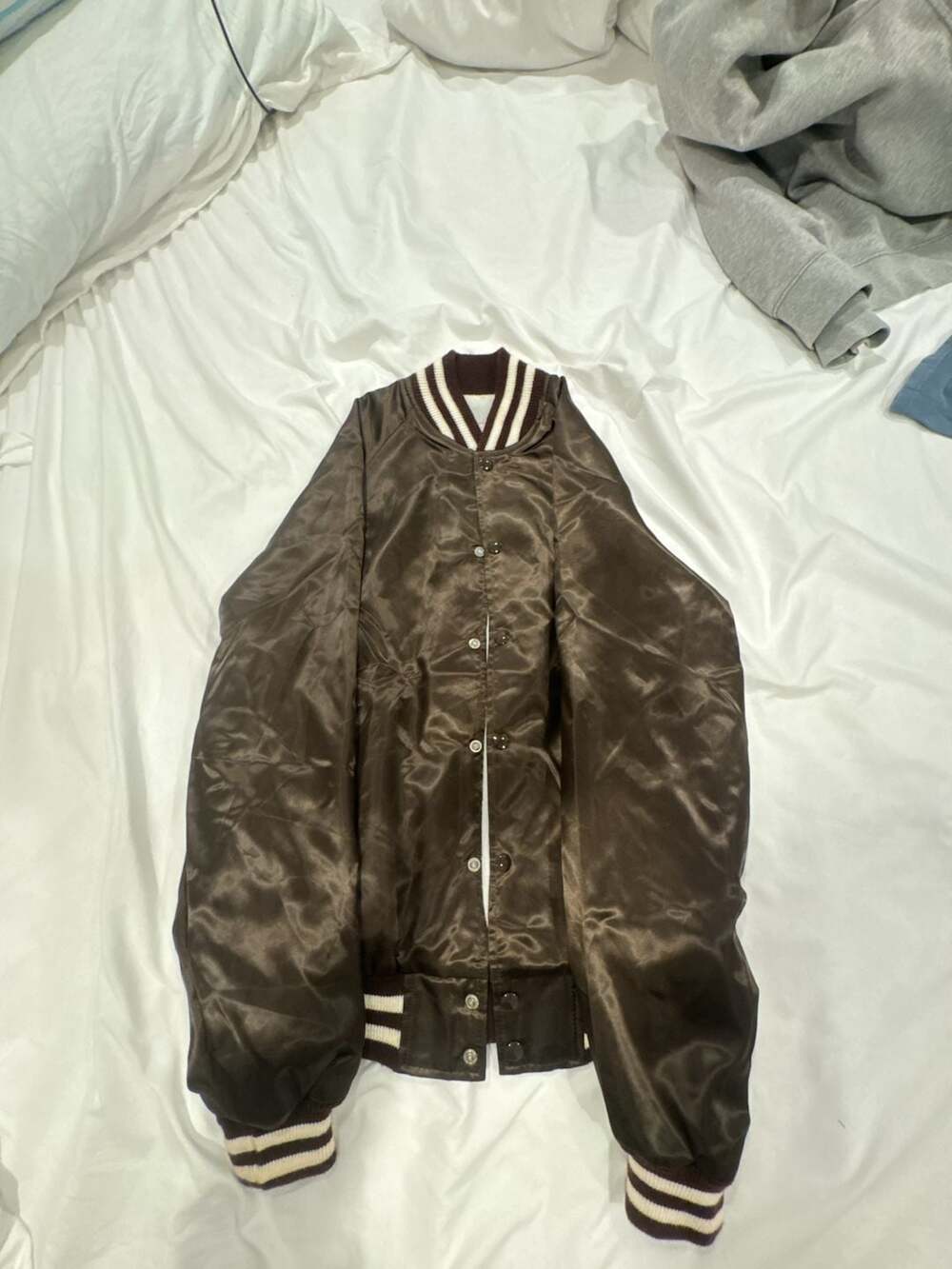 Vintage Active Generation Satin Snap-Button Varsity Jacket Brown
